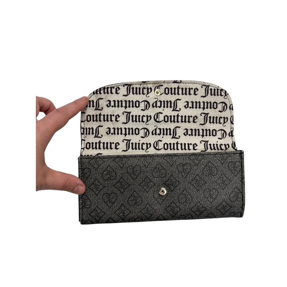 Juicy Couture Logo Wallet Clutch Gray Black Heart Clasp Y2K Retro Streetwear‎